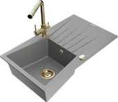 Zlewozmywaki z baterią - Mexen Cesar zlewozmywak granitowy 1-komorowy z ociekaczem i baterią kuchenną Duero, szary - 6514-71-671600-50 - miniaturka - grafika 1