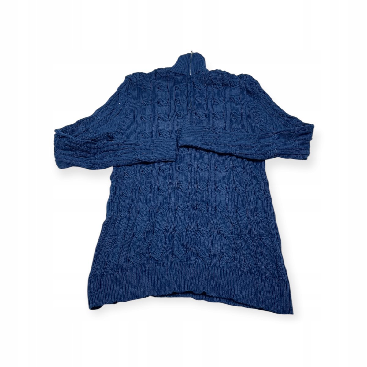 Sweter Męski XL Styl Old Money Półgolf Niebieski Warkoczowy Splot