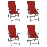 Fotele i krzesła ogrodowe - vidaXL Rozkładane krzesła ogrodowe z poduszkami, 4 szt., lita akacja - miniaturka - grafika 1