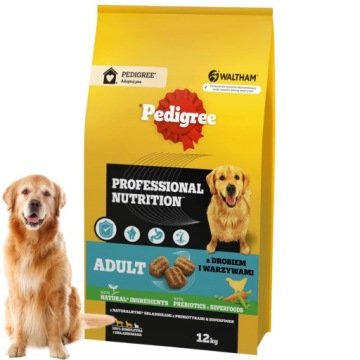 Pedigree Adult Professional Nutrition 12kg Z Drobiem I Warzywami Sucha Karma Dla Psów Średnich I Dużych Ras