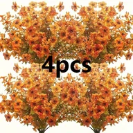 Sztuczne kwiaty - TEMU 4 Pęczki Sztucznych Kwiatów Jesieni - Odpornie na Blaknięcie, Fałszywe Rośliny z Żywymi Pomarańczowymi i Żółtymi Chryzantemami, Realistyczna - miniaturka - grafika 1