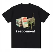 Koszulki męskie - KOSZULKA Z NADRUKIEM MĘSKA ŚMIESZNA T-SHIRT I EAT CEMENT KOT Kotek r. L - miniaturka - grafika 1