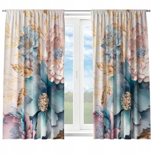 GOTOWE ZASŁONY KRÓTKIE NA ŻABKI TAŚMIE 140X160 ZASŁONA DO KUCHNI KWIATY 143 - Zasłony - miniaturka - grafika 1