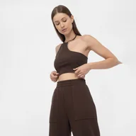 Koszulki sportowe damskie - Damski crop-top 4F 4FAW22TTSHF634 - brązowy - miniaturka - grafika 1