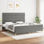 Łóżka - Lumarko Rama łóżka z zagłówkiem, ciemnoszara, 180x200 cm, obita tkaniną - miniaturka - grafika 1
