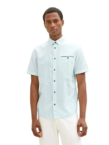 TOM TAILOR Męska koszula z krótkim rękawem z kieszenią na piersi, 31811 - Turquoise White Structure, S