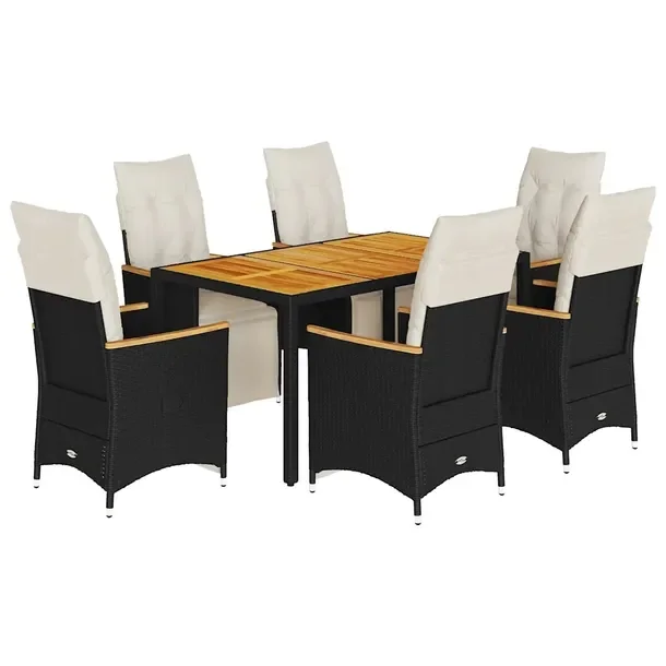 Zestaw bistro ogrodowy czarny z poduszkami, stół 150x90x75 cm, krzesła 5