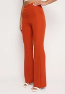 Spodnie damskie - Pomarańczowe Garniturowe Spodnie z Szerokimi Nogawkami i Gumką w Pasie Leilma - miniaturka - grafika 1