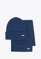 Czapki męskie - Męski komplet zimowy: czapka i szalik granatowy - miniaturka - grafika 1