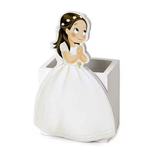 mopec pojemnik na długopisy dla dziewczynki komunijna sukienka długa, drewno, biały, 4,4 x 7 x 11 cm - Pamiątka Pierwszej Komunii Świętej - miniaturka - grafika 1