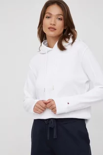 Bluzy damskie - Tommy Hilfiger bluza bawełniana damska kolor biały z kapturem z aplikacją - grafika 1