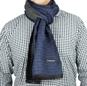 Apaszki i szaliki męskie - Ciepły szalik męski Cashmere geometryczny SZA-34 granatowo-szary - miniaturka - grafika 1