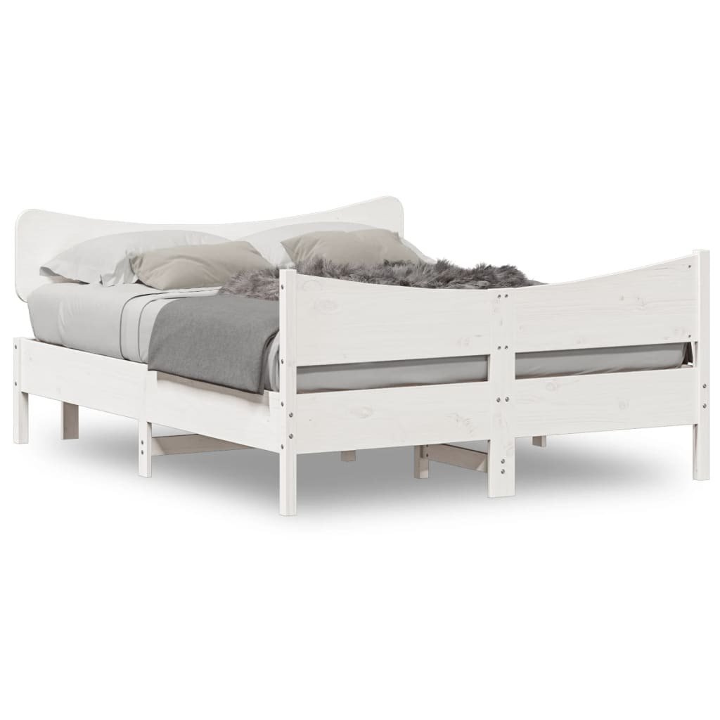 Łóżko z litego drewna z zagłówkiem białe 140x190 cm sosna