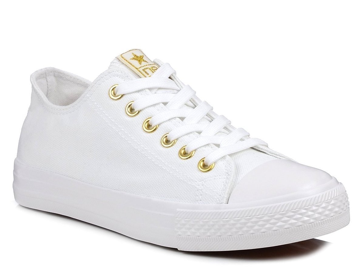 Trampki damskie białe tekstylne tenisówki niskie sznurowane News 1141-37