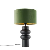 Lampy stojące - QAZQA Designerska lampa stołowa z czarnym aksamitnym kloszem, zielonym ze złotem 35 cm - Alisia - miniaturka - grafika 1