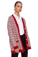 Swetry damskie - Trendyol FeMan Oversize Basic kardigan z dzianiny z dekoltem w serek, czerwony, M, Czerwony, M - miniaturka - grafika 1