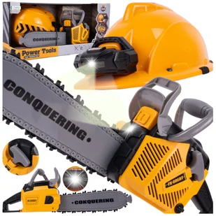 Zestaw Piła Łańcuchowa Elektryczna z Kaskiem Ruchomy Łańcuch Dźwięk 2w1 Z994 - Zabawy w naśladowanie dorosłych - miniaturka - grafika 1