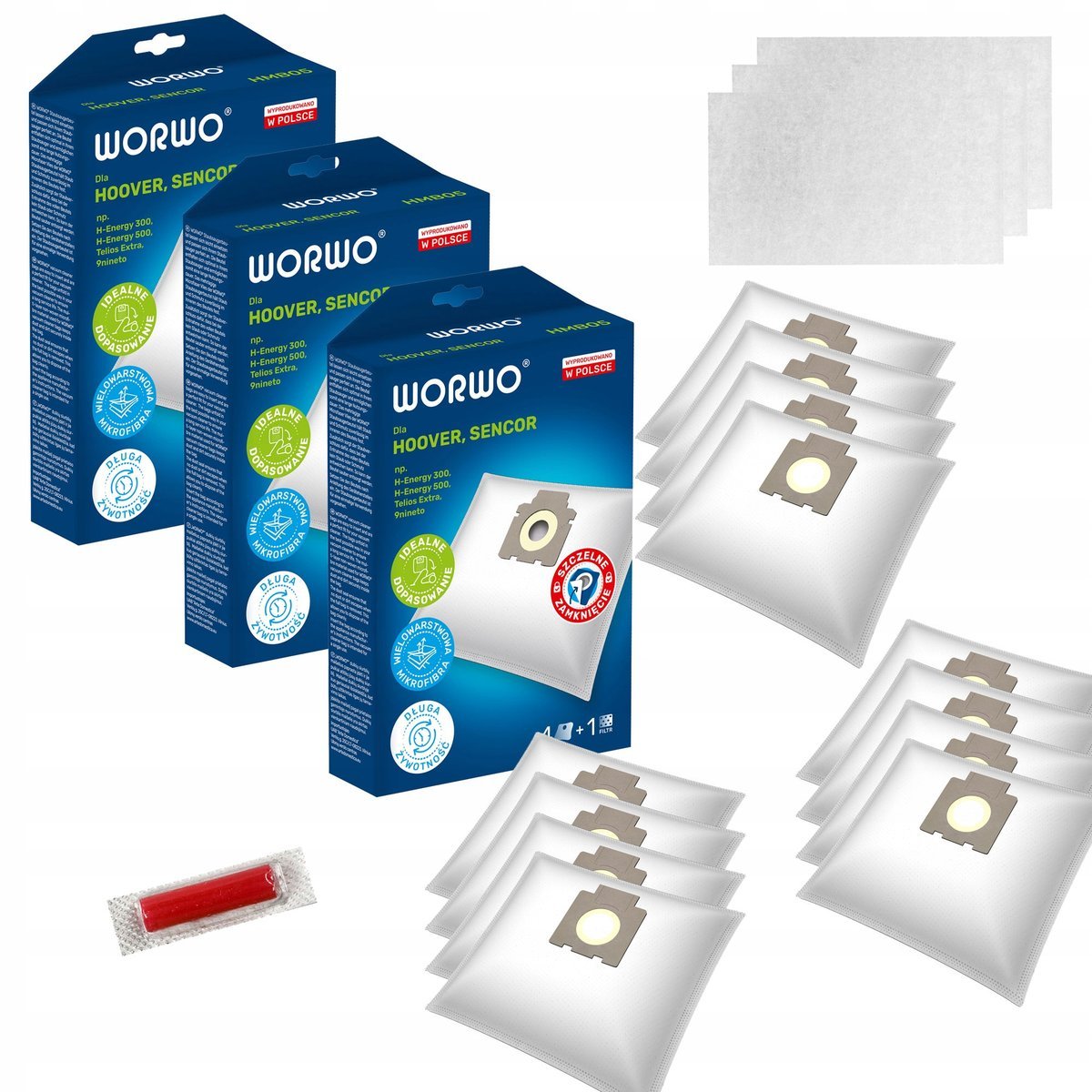 12x worki do odkurzacza HOOVER Telios Extra H81, SENCOR, TRISA, DOMO, ETA
