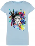 Koszulki i topy damskie - Kolorowy Lew Damski T-shirt Modny Nadruk Rozm.M - miniaturka - grafika 1
