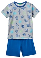 Spodenki damskie - United Colors of Benetton Chłopięca pidżama pigmentowa (t-shirt + szorty) 3 m250p04j, wielokolorowa: Szary ze wzorem i niebieskim 64d, XS, Wielokolorowy: szary ze wzorem i niebieskim 64D, XS - miniaturka - grafika 1