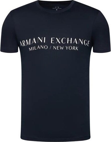 A|X ARMANI EXCHANGE Koszulka męska - Napis, Okrągły dekolt, Bawełna Stretch Navy L