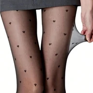 Rajstopy - TEMU 1 Para Damskich Gotyckich Przezroczystych Czarnych Rajstop z Czerwonym Nadrukiem - - miniaturka - grafika 1