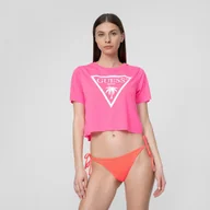 Koszulki sportowe damskie - Damski t-shirt crop top z nadrukiem GUESS CROPPED TOP - miniaturka - grafika 1