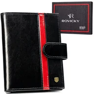 Portfele - Rovicky Skórzany Portfel Męski Na Zatrzask Ochrona Kart Rfid - miniaturka - grafika 1