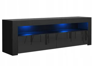 Komoda Stolik Czarny Rtv 130 CM Połysk Czarny+ Led - Szafki RTV - miniaturka - grafika 1