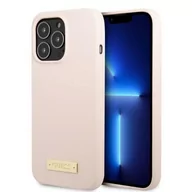 Etui i futerały do telefonów - Etui Guess do iPhone 13 Pro Max 6,7" różowy/pink hard case Silicone Logo Plate MagSafe - miniaturka - grafika 1