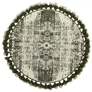 Beliani Dywan okrągły z chwostami 120 cm kremowo-zielony KAHTA - Dywany - miniaturka - grafika 1
