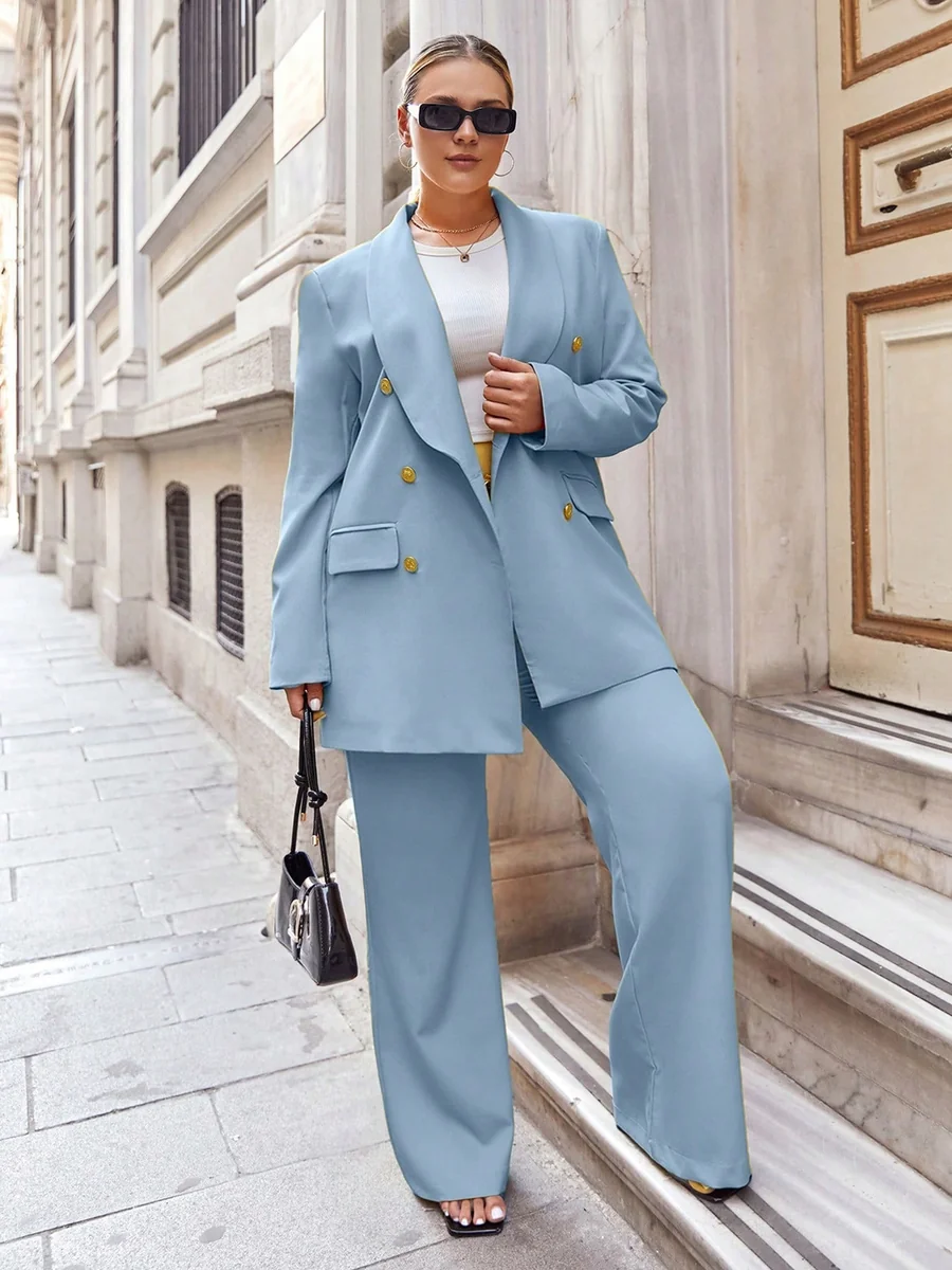 SHEIN NIEBIESKI KOMPLET PLUS SIZE MARYNARKA Z ZŁOTYMI GUZIKAMI 46 11MA