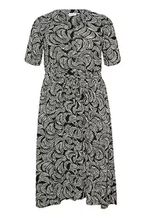 Kaffe Curve Plus Size Damska koszula sukienka krótkie rękawy dekolt pas stany, Czarny Głęboki/Antyczny Biały Nadruk, 42/du?y rozmiar - Koszule damskie - miniaturka - grafika 1