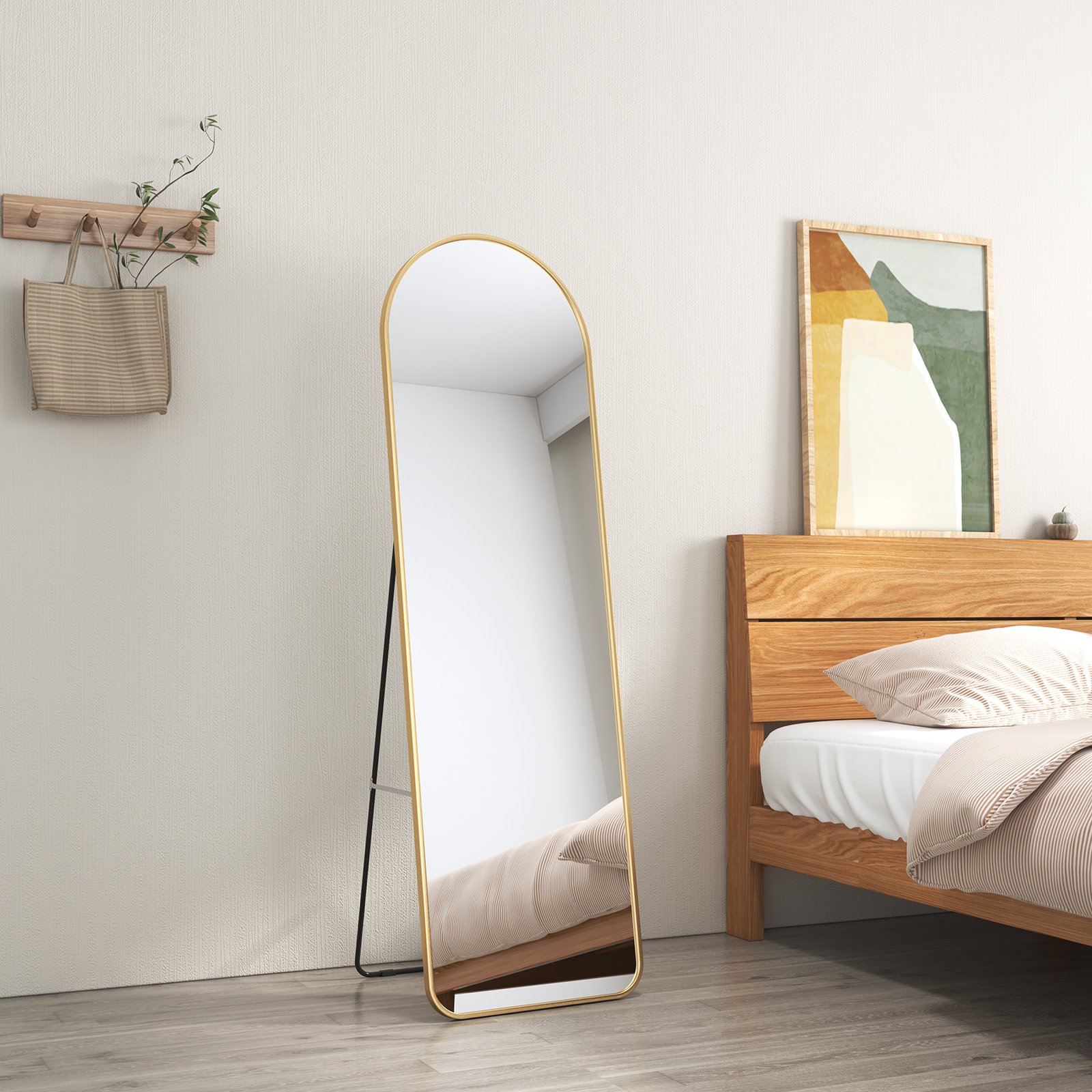 Lustro stojące EMKE 140x40cm lustro pełnometrażowe złota rama aluminiowa lustro zakrzywione lustro toaletowe z folią okienną przeciwwybuchową