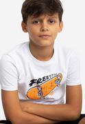 Koszulki dla chłopców - Biała koszulka chłopięca z nadrukiem deskorolki T-FONTER JUNIOR - Volcano - miniaturka - grafika 1