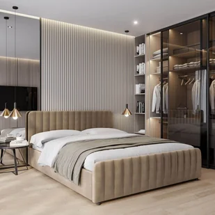 Łóżko tapicerowane z pojemnikiem SFG0160 140x200 Welur Jasny brąz #10 - Łóżka - miniaturka - grafika 1