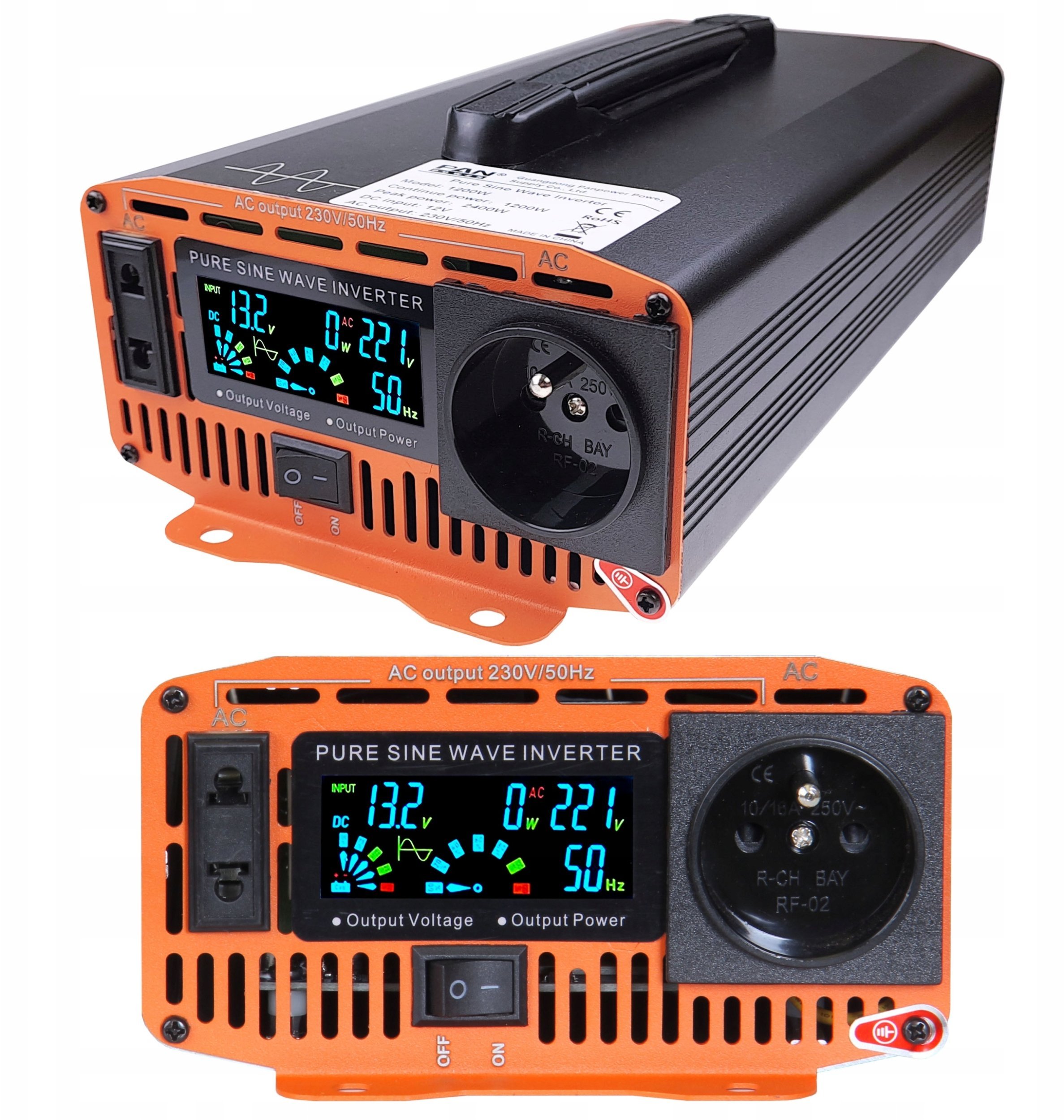 Green Cell Przetwornica samochodowa 12V/230V 700W czysty sinus, LCD