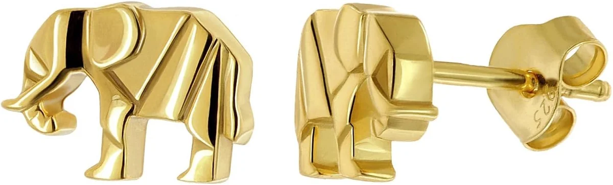 KOLCZYKI SŁONIE DZIEWCZĘCE SREBRNE POZŁACANE SZTYFTY BIŻUTERIA ORNAMENT