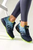 Buty trekkingowe damskie - Granatowe buty trekkingowe damskie buty sportowe softshell na bieżnikowanej podeszwie seledynowe i niebieskie wstawki sznurowane Carla EY82976-89 - miniaturka - grafika 1