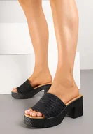 Klapki i japonki damskie - Czarne Klapki z Plecionki na Geometrycznym Słupku Rosadora - miniaturka - grafika 1