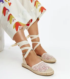 Beżowe koronkowe espadryle z odkrytą piętą Teha-40 - Espadryle damskie - miniaturka - grafika 1