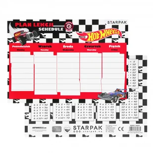 Plan lekcji z tabliczką mnożenia A5 Hot Wheels v2 Starpak - Szkolne artykuły papiernicze - miniaturka - grafika 1