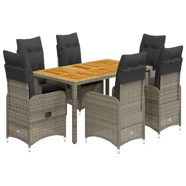 Zestaw bistro ogrodowy szary z 6 rozkładanymi krzesłami i stołem 150x90x