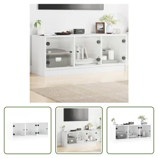 The Living Store Szafka pod telewizor ze szklanymi drzwiami biała 102x37x42 cm - Szafki RTV - miniaturka - grafika 1