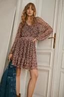 Sukienki - Kobieca sukienka w drobne kolorowe kwiaty - Greenpoint - miniaturka - grafika 1