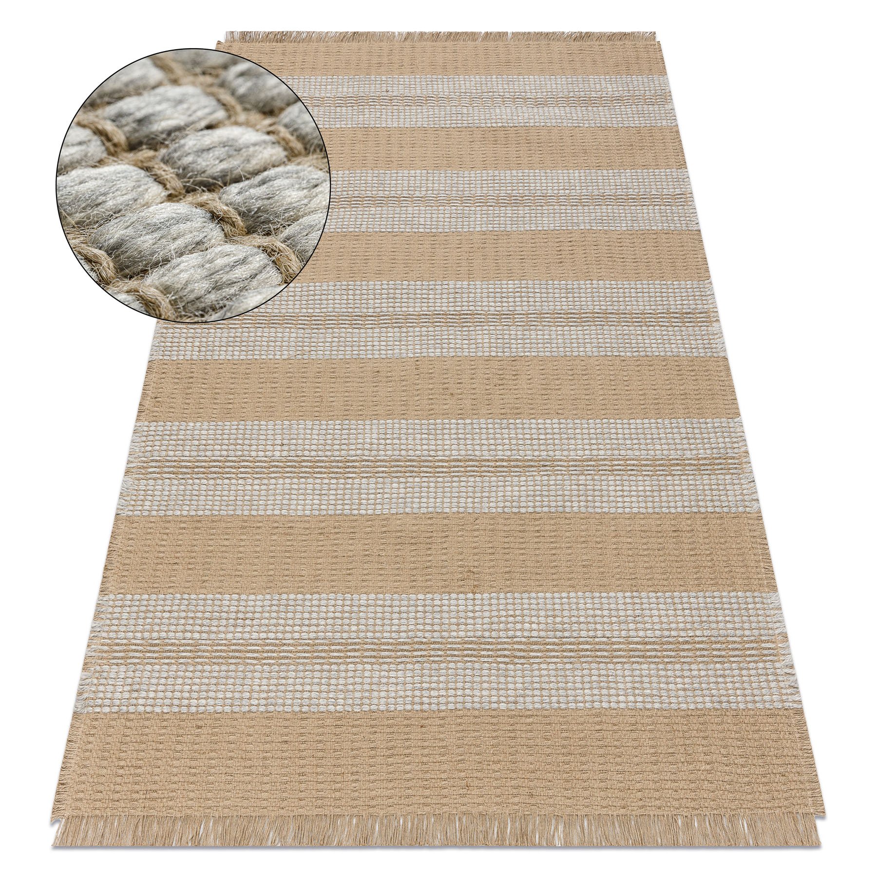 Dywan JUTE 3734 beż / szary pasy - jutowy, płaskotkany, frędzle beżowy 60x100 cm