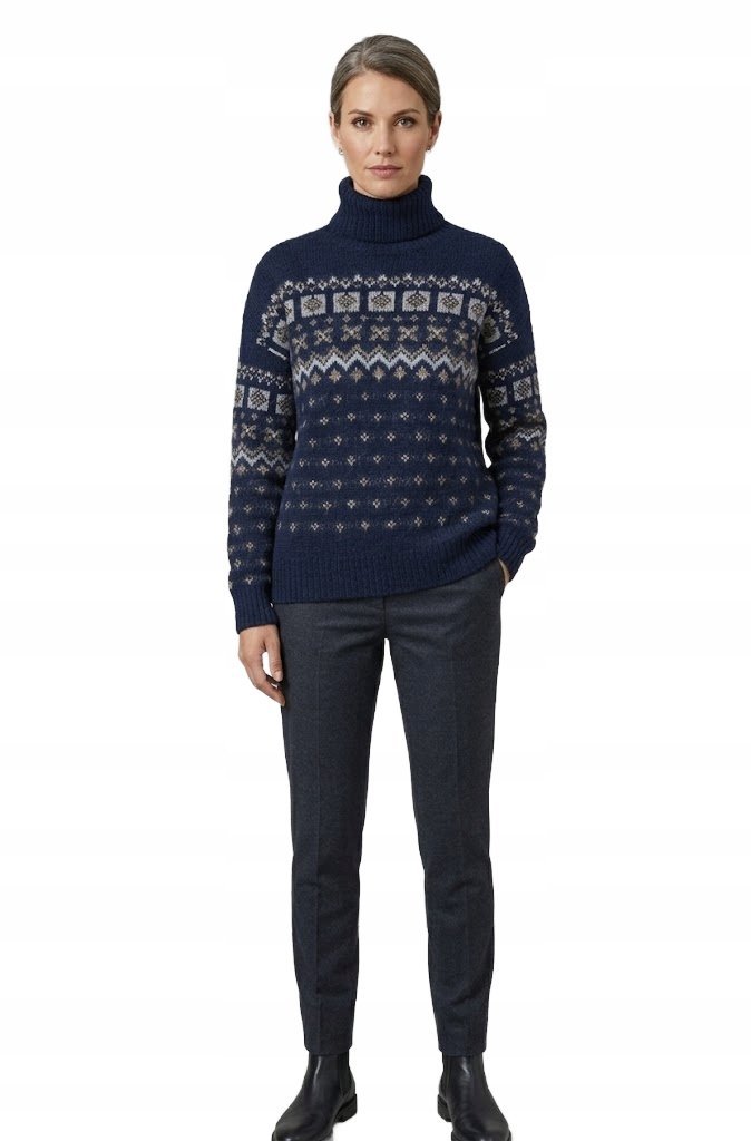 JALENE GRANATOWY SWETER Z GOLFEM WZÓR NORWESKI LUŹNY XL/XXL 6FA