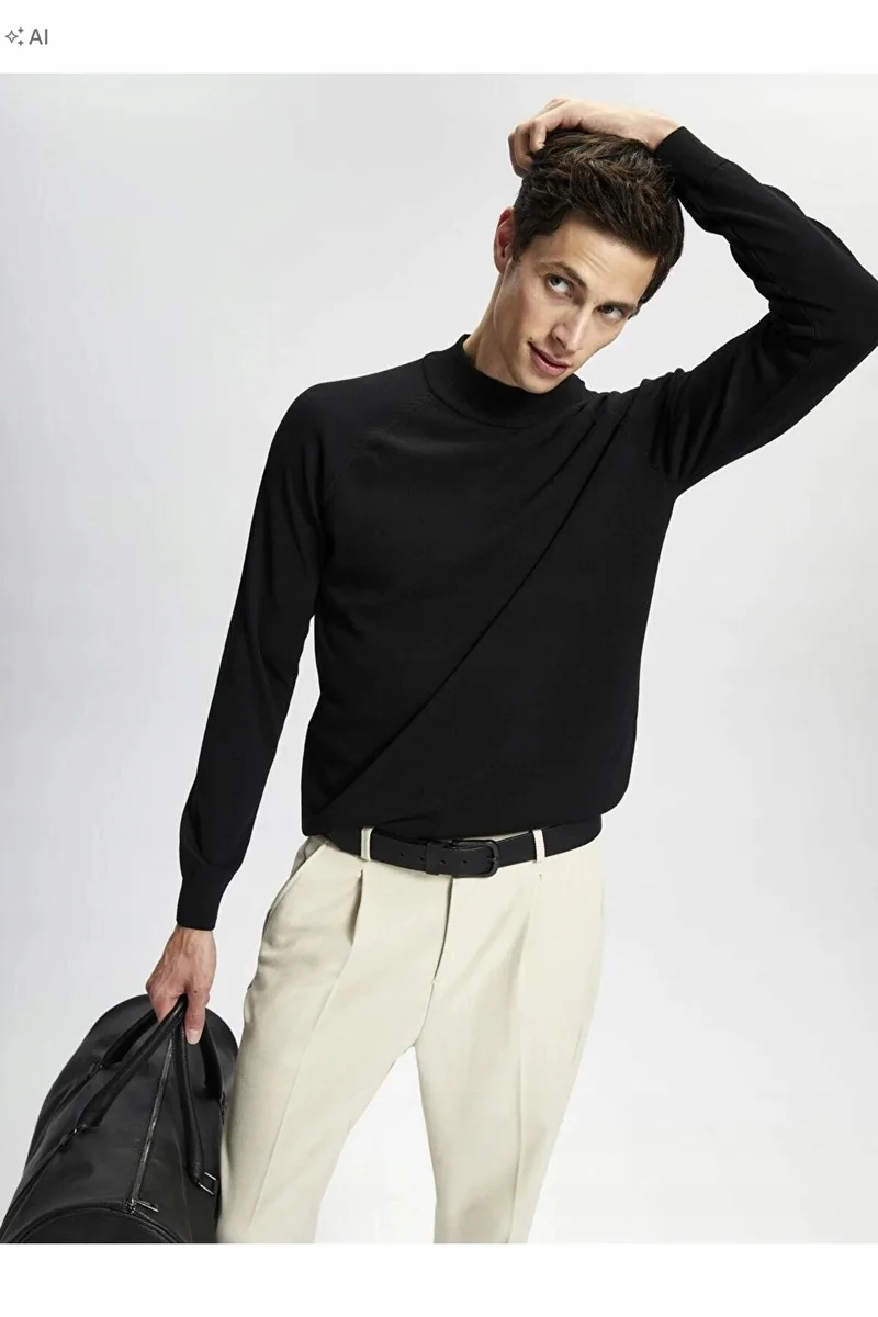 LC WAIKIKI CZARNY GŁADKI SWETER MĘSKI Z DŁUGIM RĘKAWEM ELEGANCKI M 5IA