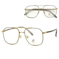 Okulary korekcyjne, oprawki, szkła - Pilotki Złoto-czarne druciane okulary zerówki filtr Blue Light do komputera 25108C - miniaturka - grafika 1