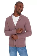 Swetry męskie - Trendyol Męski Plus Size Slim Standard Klapa Kołnierz Dzianinowy Kardigan Różowy, różowy, XL - miniaturka - grafika 1
